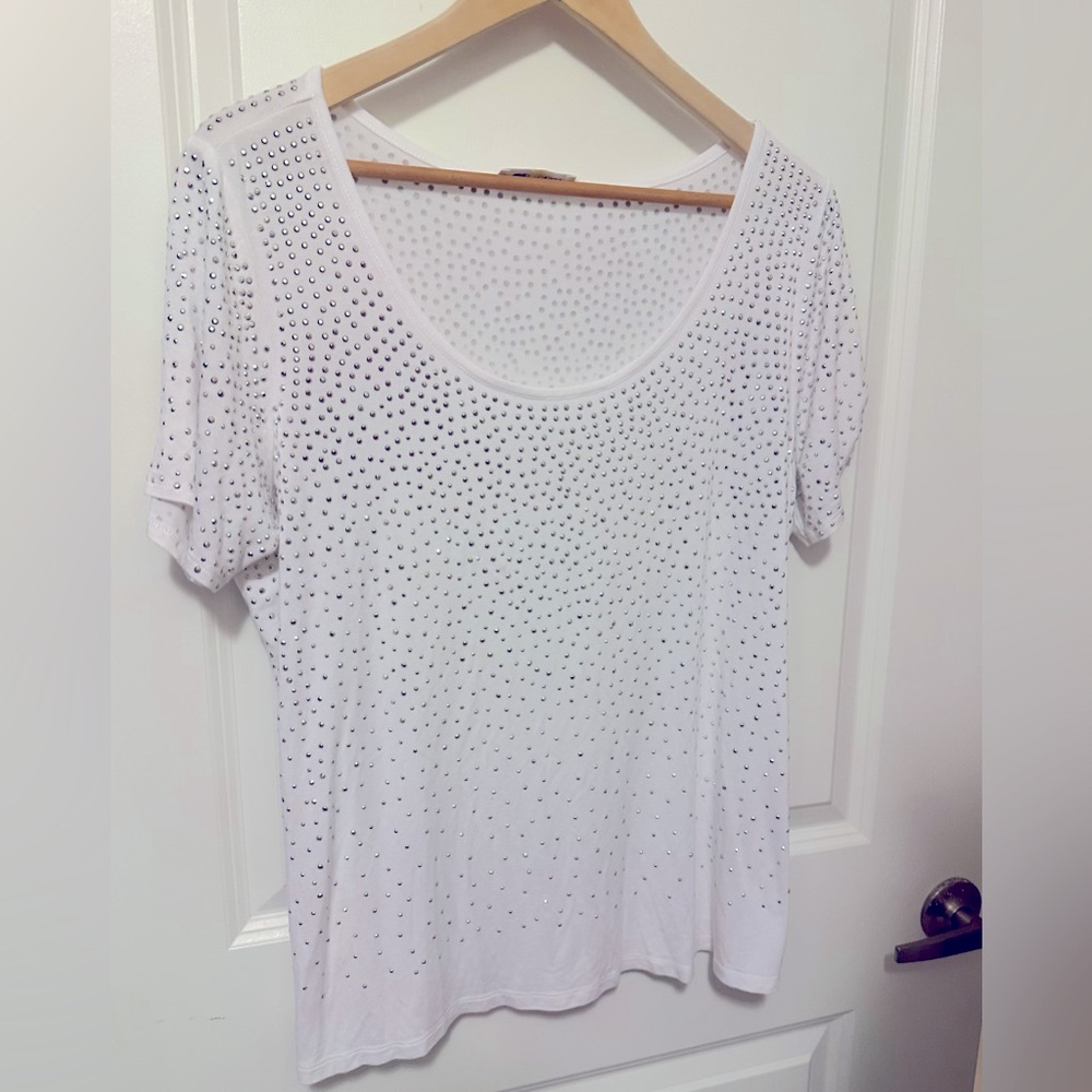 Calvin Klein 1X rhinestone stretchy top. White